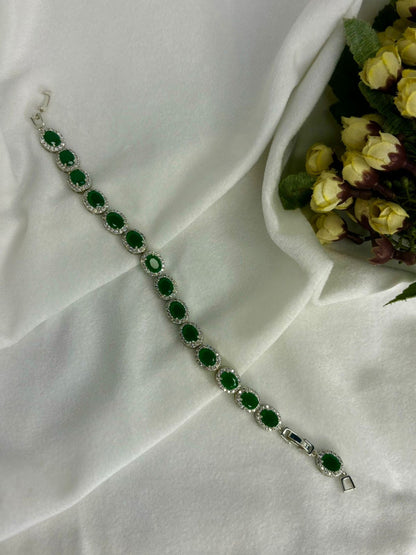 Green Emerald Oval Tennis Bracelet with Loaded Diamond (2.8 Size ) ( Select from Options)