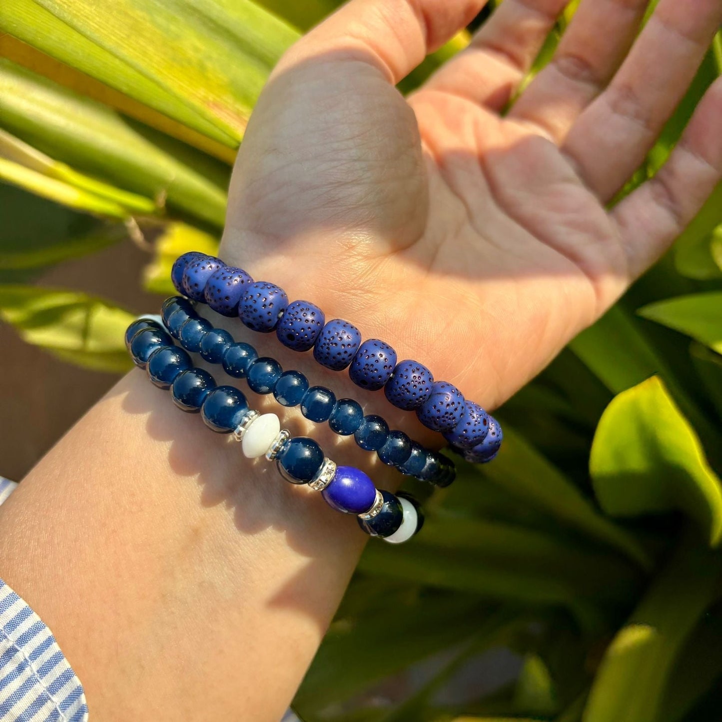 Blue Rose Crystals Stack Bracelet With Customised Initial ( Silver )