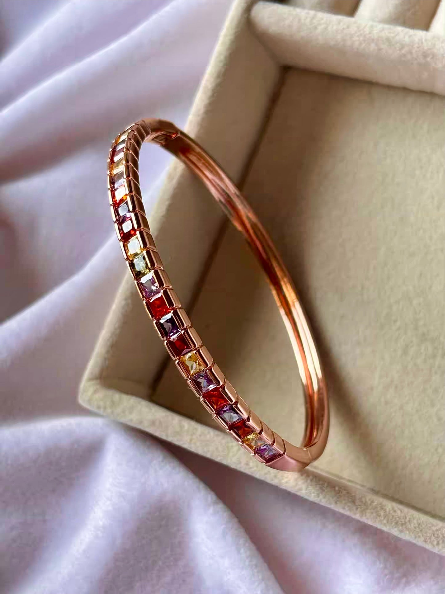 Premium Colourful Studded Bracelet Tennis Bangle - Rose Gold