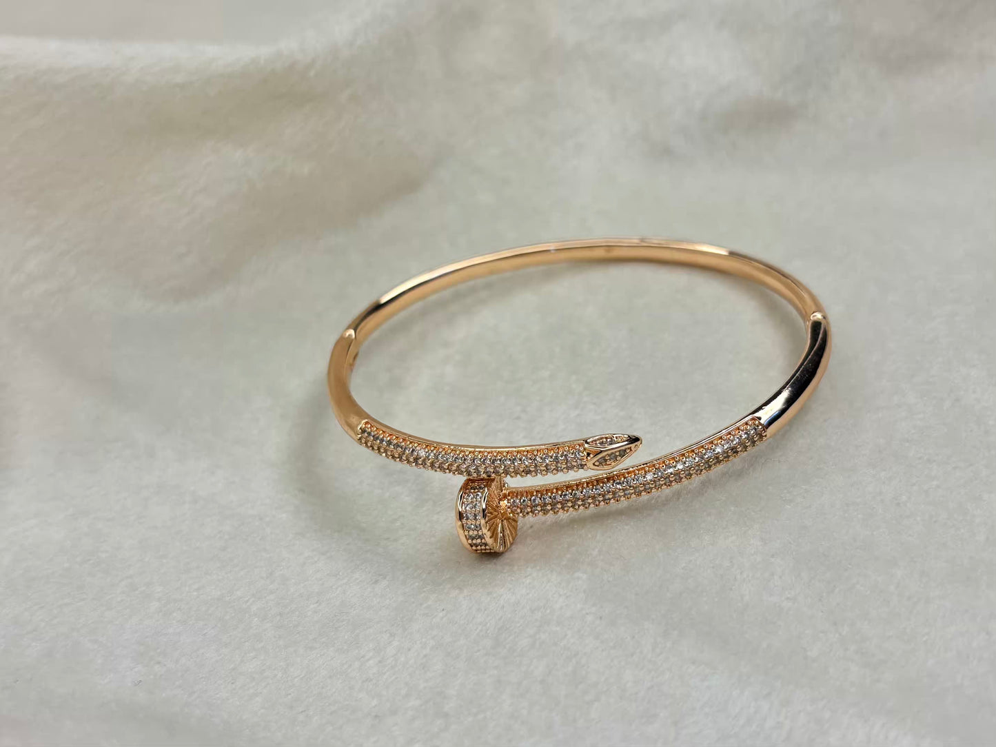 Nail Diamonds Loaded Premium Bracelet Bangle - Rose Gold