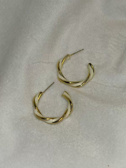 Gold Hoops White Earrings Studs - Gold Plated