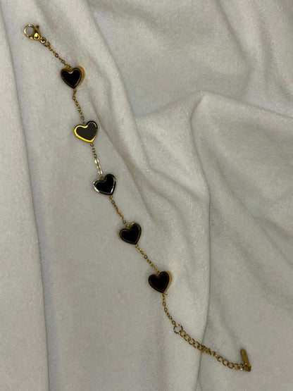 White Black Reversible Hearts Bracelet ( Gold )