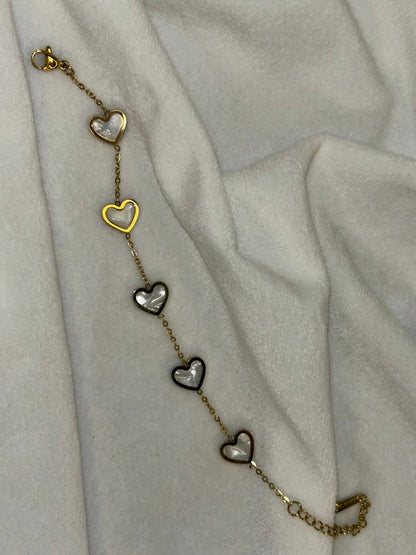 White Black Reversible Hearts Bracelet ( Gold )