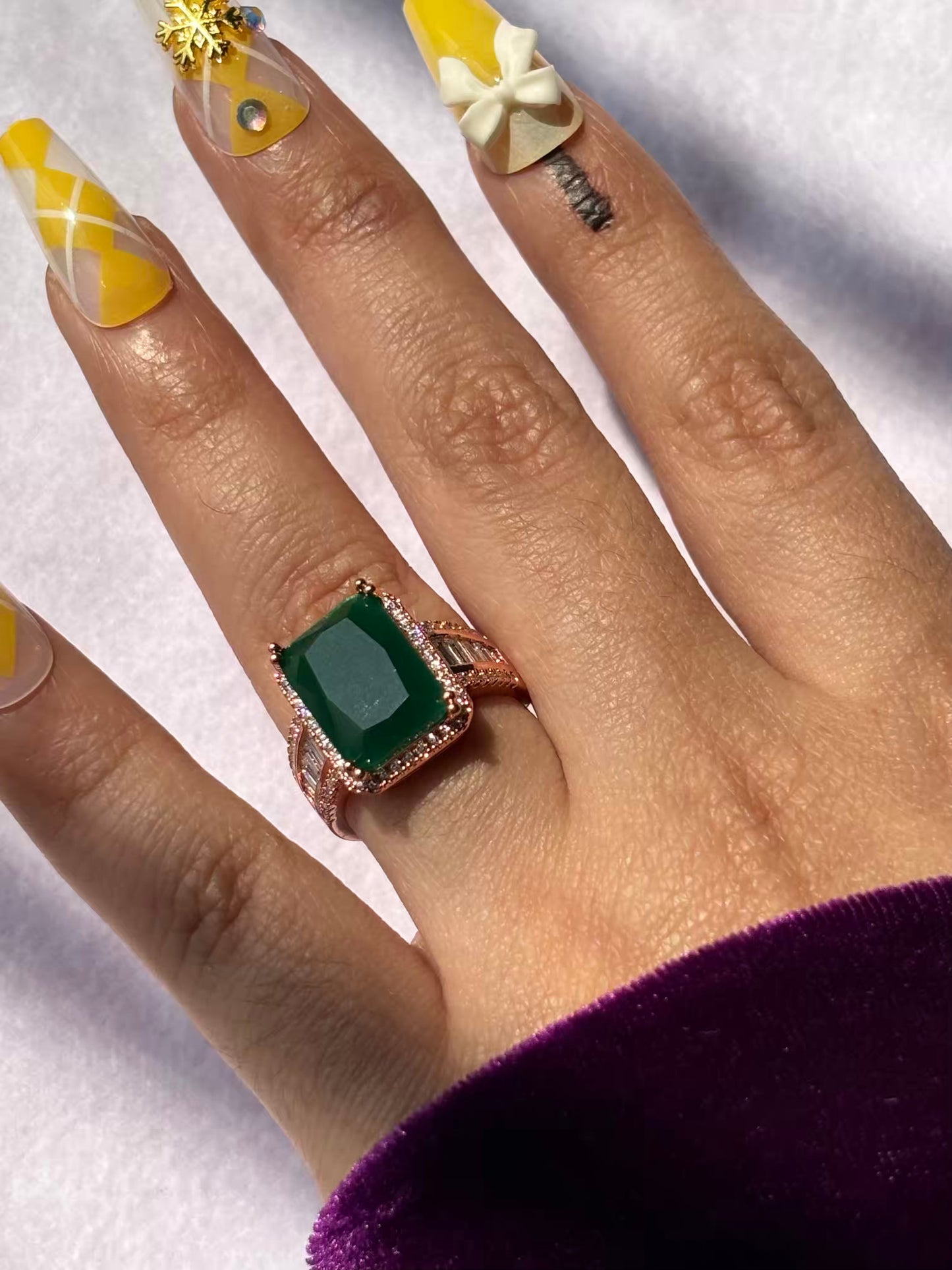 Green Emerald Rectangular Ring( Rose Gold )Adjustable