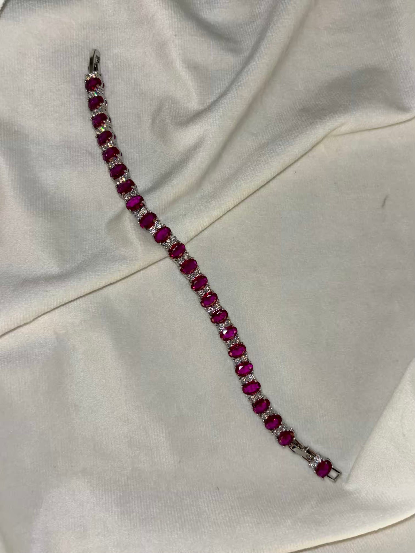 Magenta Ruby Pink Tennis Bracelet with Loaded Diamonds