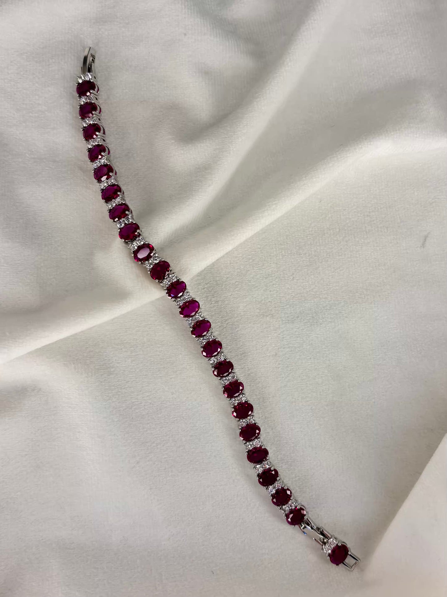 Magenta Ruby Pink Tennis Bracelet with Loaded Diamonds