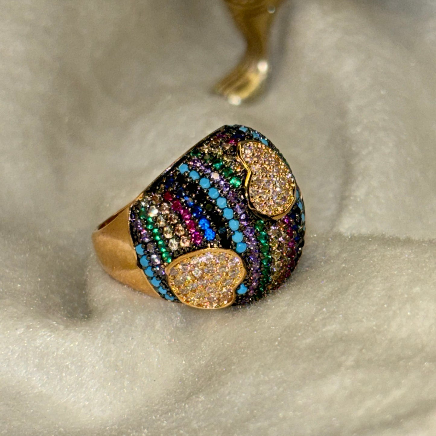 Dome Rainbow Hearts Ring - Adjustable