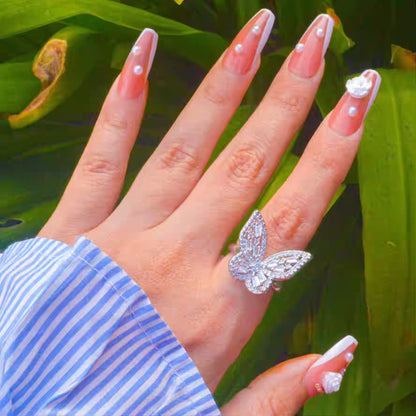 Butterfly Studded Ring - Silver ( Adjustable )