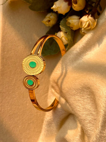 Turquoise Blue Stones  Style Bracelet Bangle - Gold