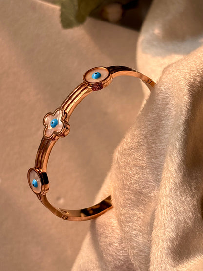 Clover Evil Eye Bracelet Bangle - Rose Gold