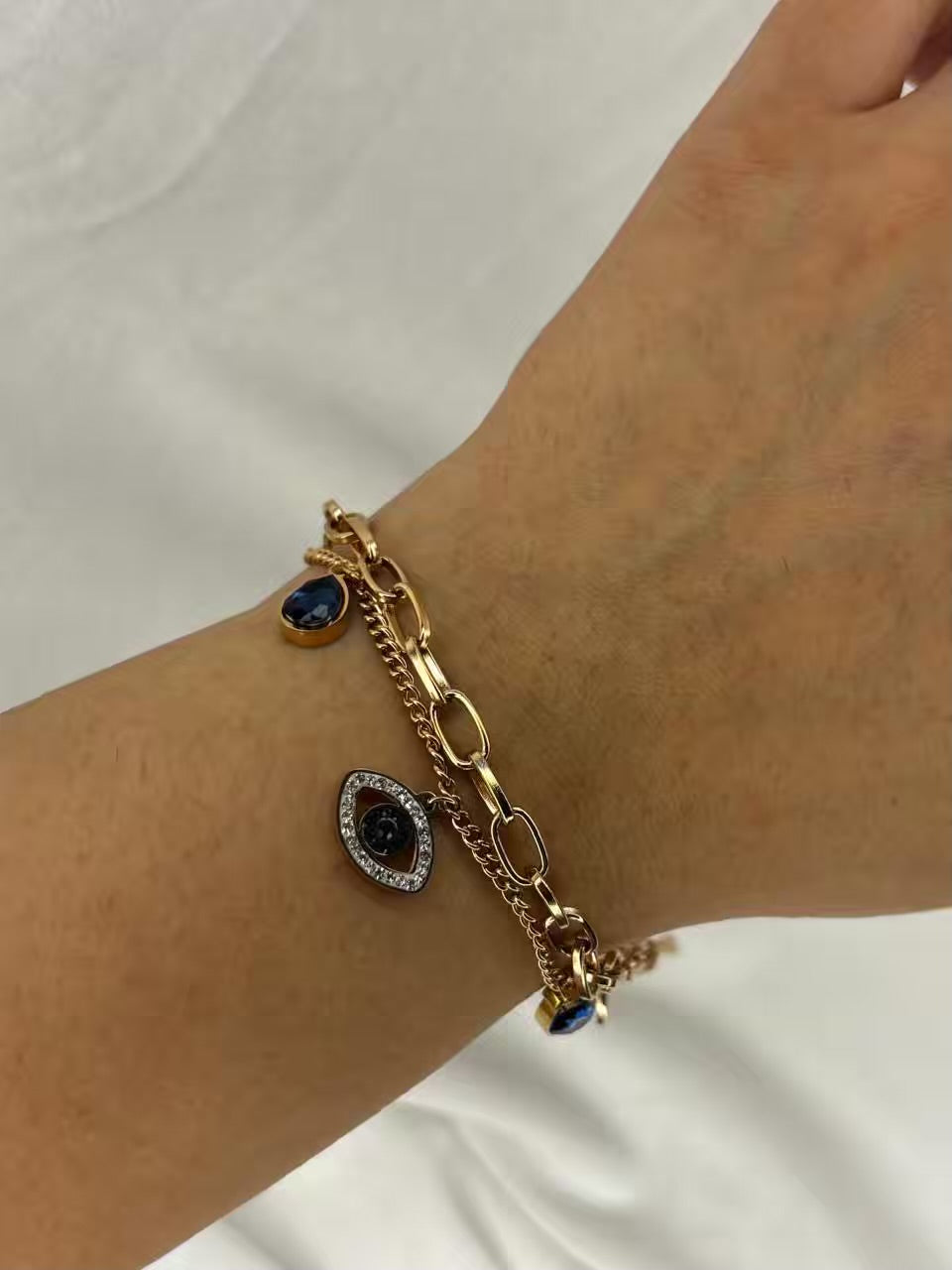 Blue Evil Eye Rose Gold Bracelet