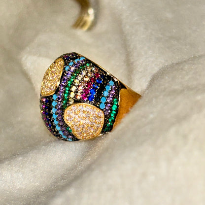 Dome Rainbow Hearts Ring - Adjustable