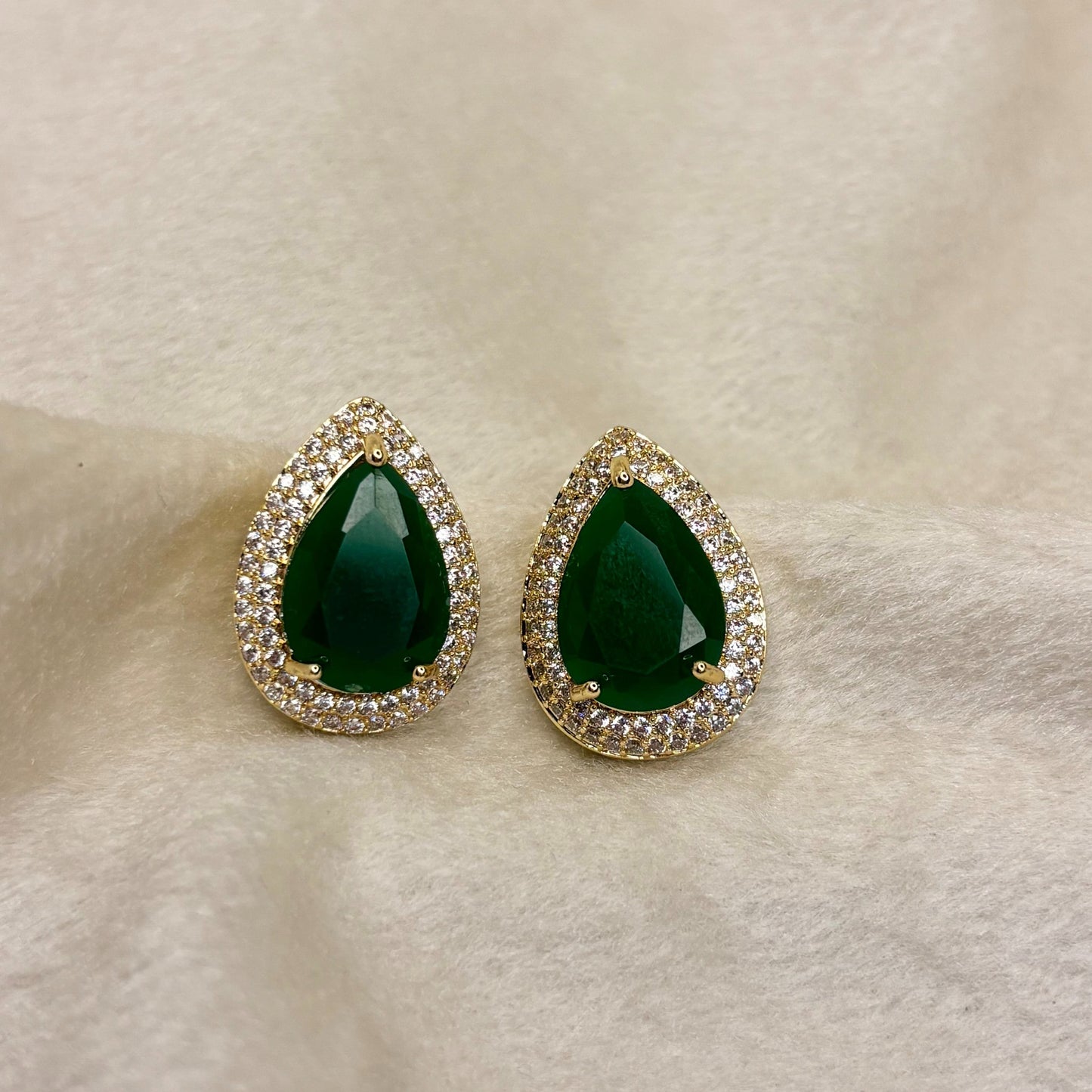 Green Emerald Drop Stud Earrings