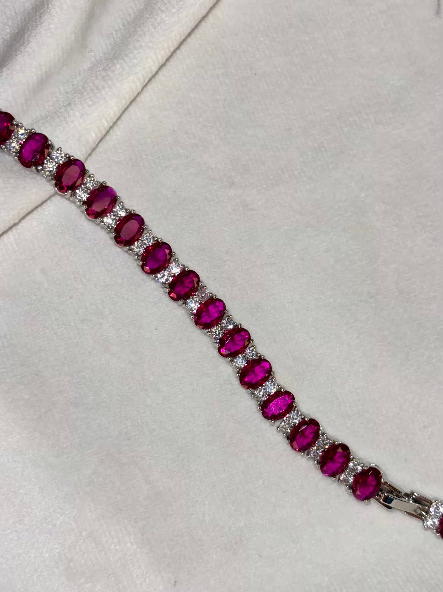 Magenta Ruby Pink Tennis Bracelet with Loaded Diamonds