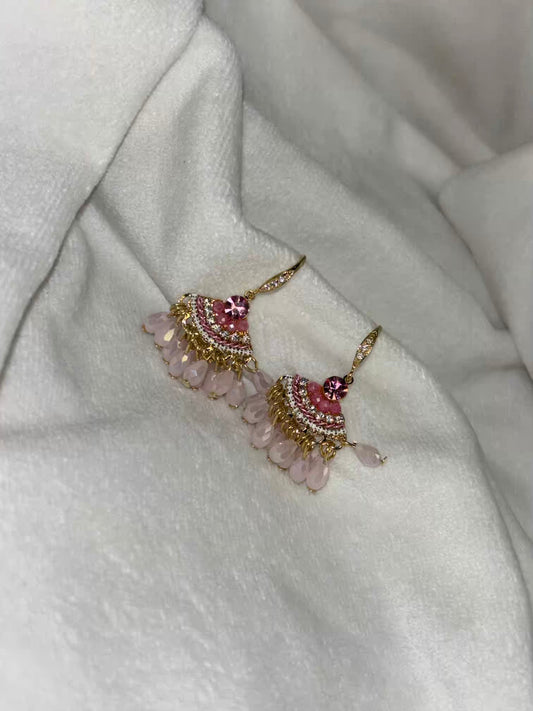 Pink Dangle Earrings Studs - Gold Plated