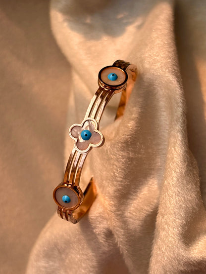 Clover Evil Eye Bracelet Bangle - Rose Gold