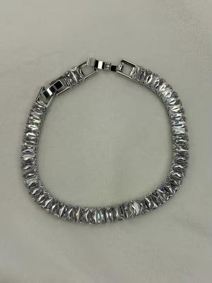 Royal Shining Solitaire Diamonds Tennis Bracelet -  Silver Colour ( Unisex )