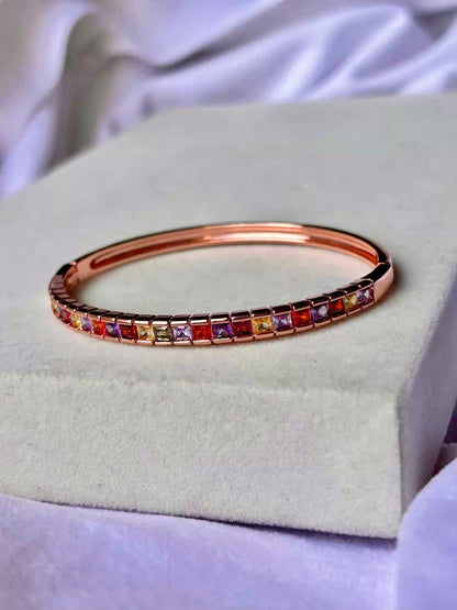 Premium Colourful Studded Bracelet Tennis Bangle - Rose Gold