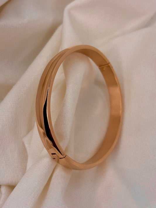 Simple Men Women Oval Rose Gold Bangle Bracelet 2.8