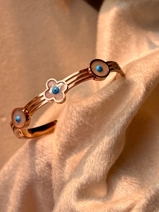 Clover Evil Eye Bracelet Bangle - Rose Gold