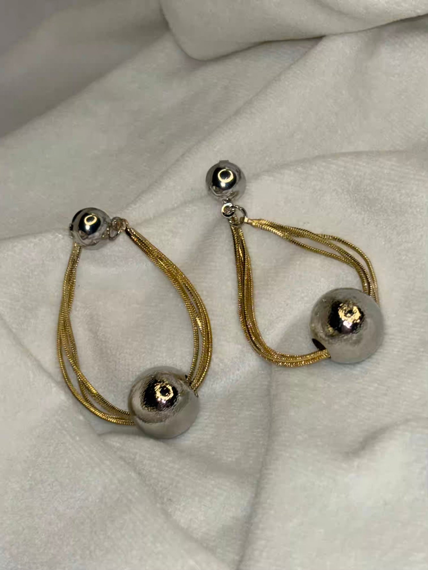 Silver Ball Pearls Hanging Earrings Studs - Silver Plated