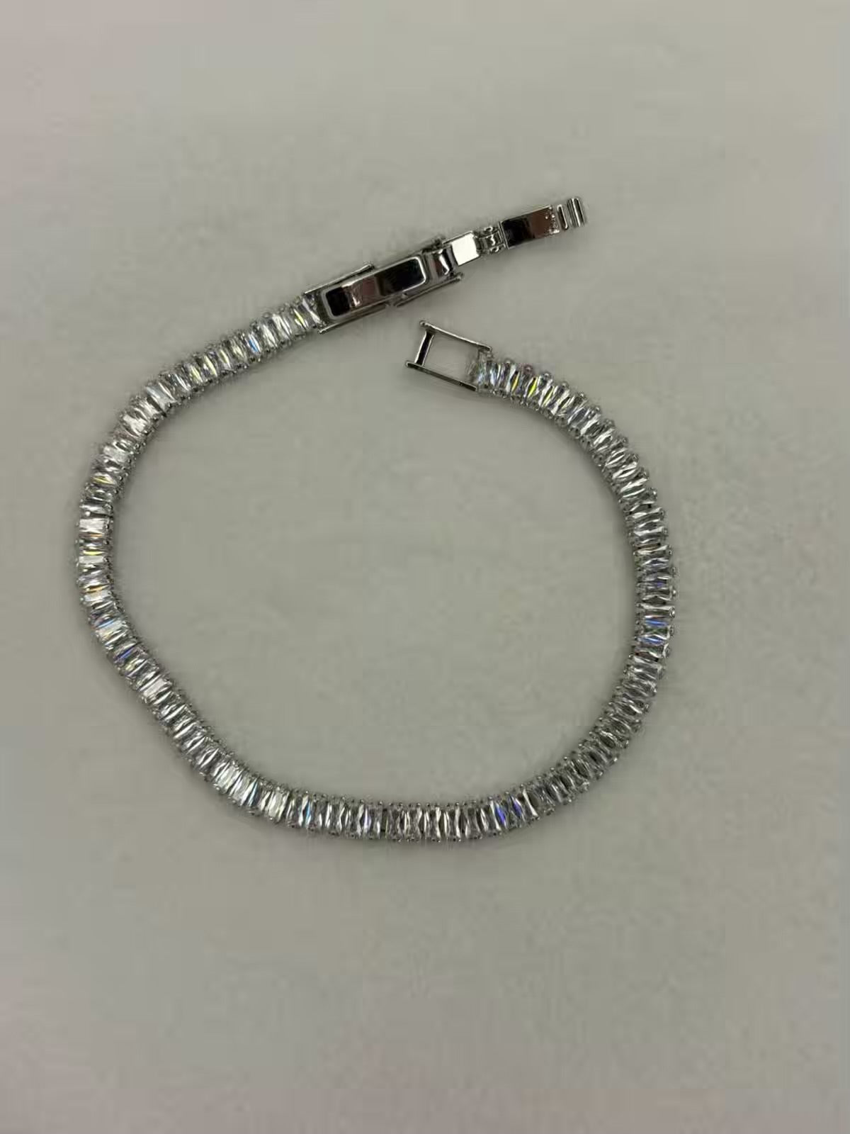 Single Line Solitaire Diamonds Tennis Bracelet - Silver Colour ( Unisex )