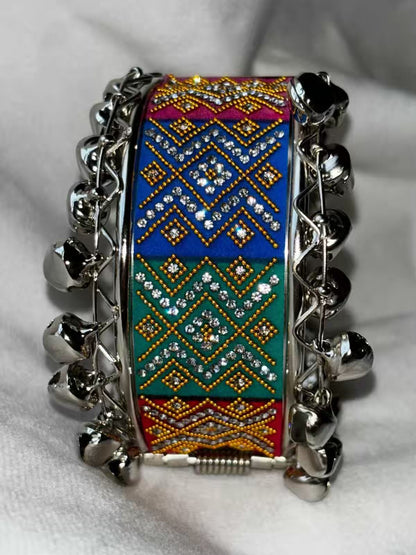 Nav Rang Designer Multicoloured Cloth Bracelet - Silver