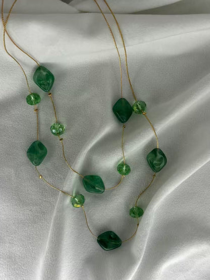 Green Emerald Money Prosperity Pearly Premium Layered Necklace