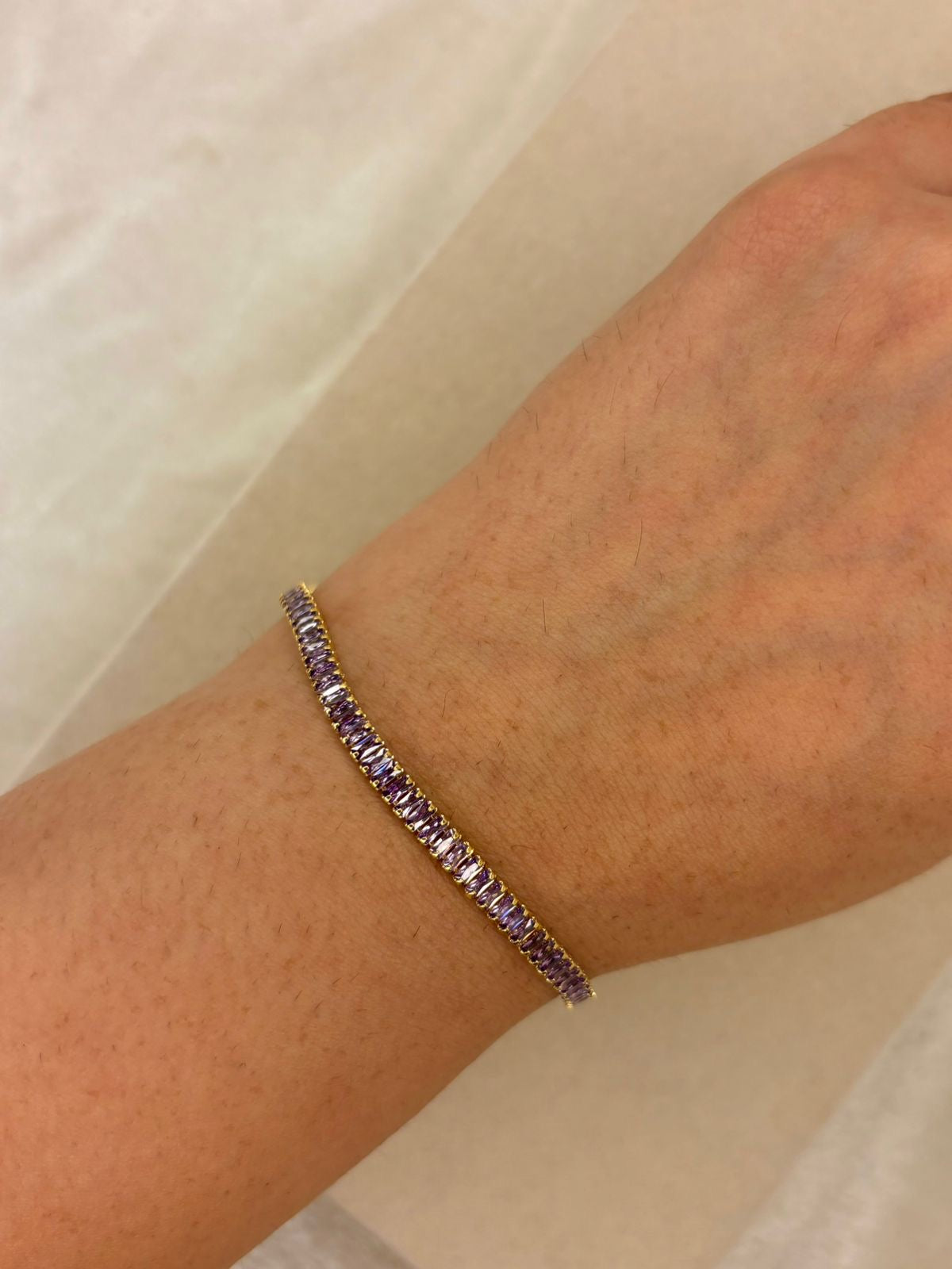 Purple Lilac Solitaire Diamonds Tennis Bracelet - Silver ( Unisex )