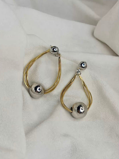 Silver Ball Pearls Hanging Earrings Studs - Silver Plated