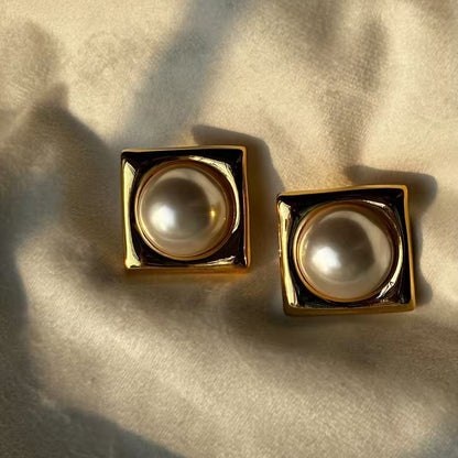 Pearl Earrings Studs - 22k Gold Plated