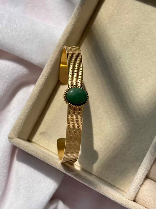 Emerald Green Premium Bow Bracelet Bangle - Gold