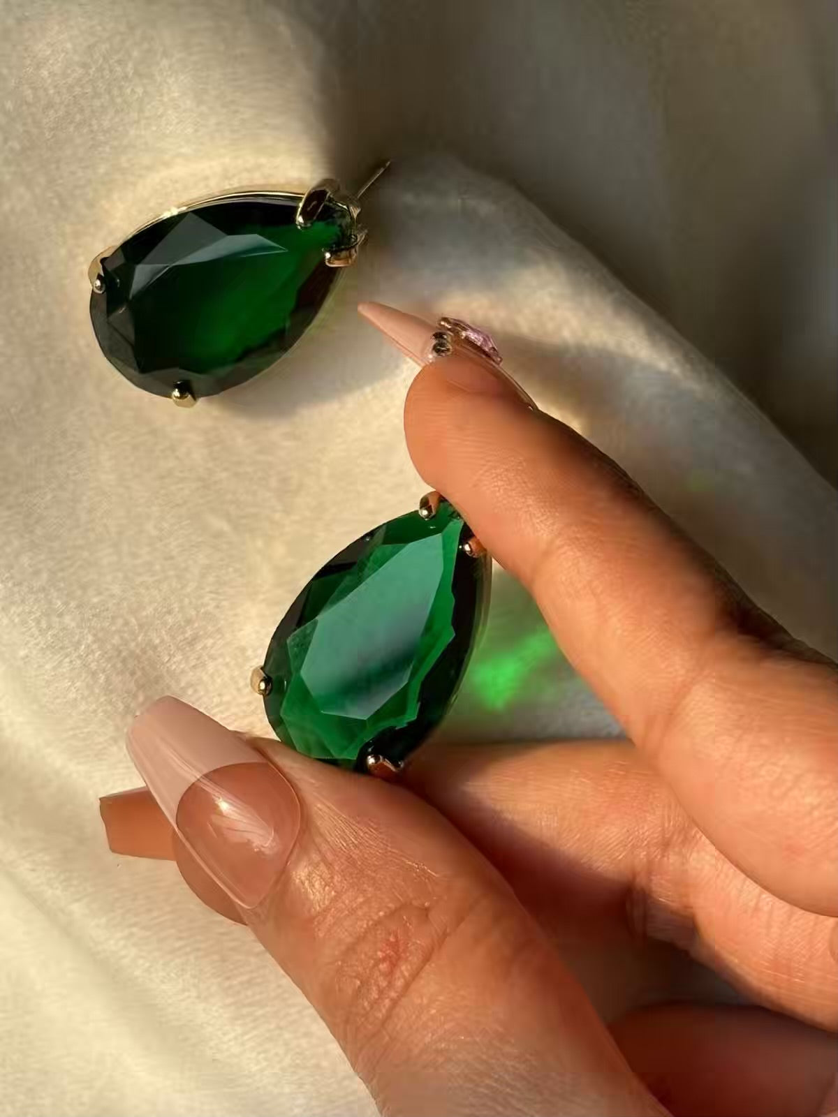 Drop Emerald Green Studs Earrings Studs - Gold Plated