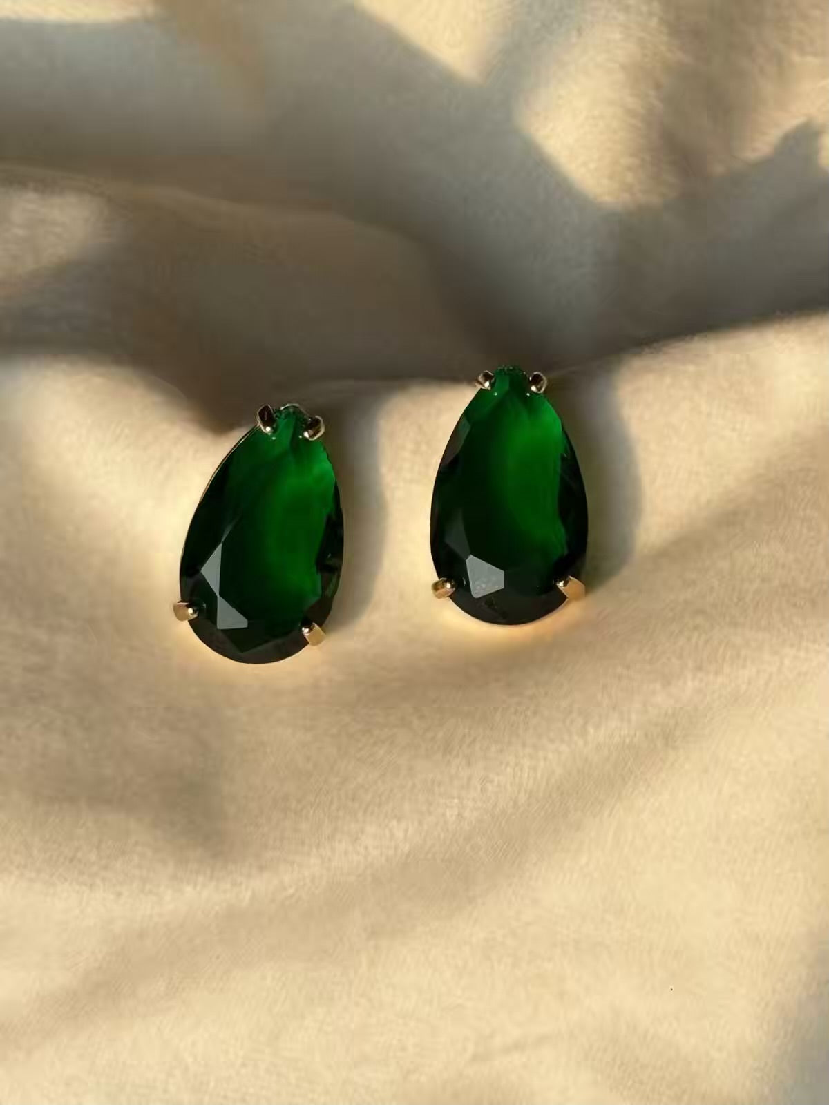 Drop Emerald Green Studs Earrings Studs - Gold Plated