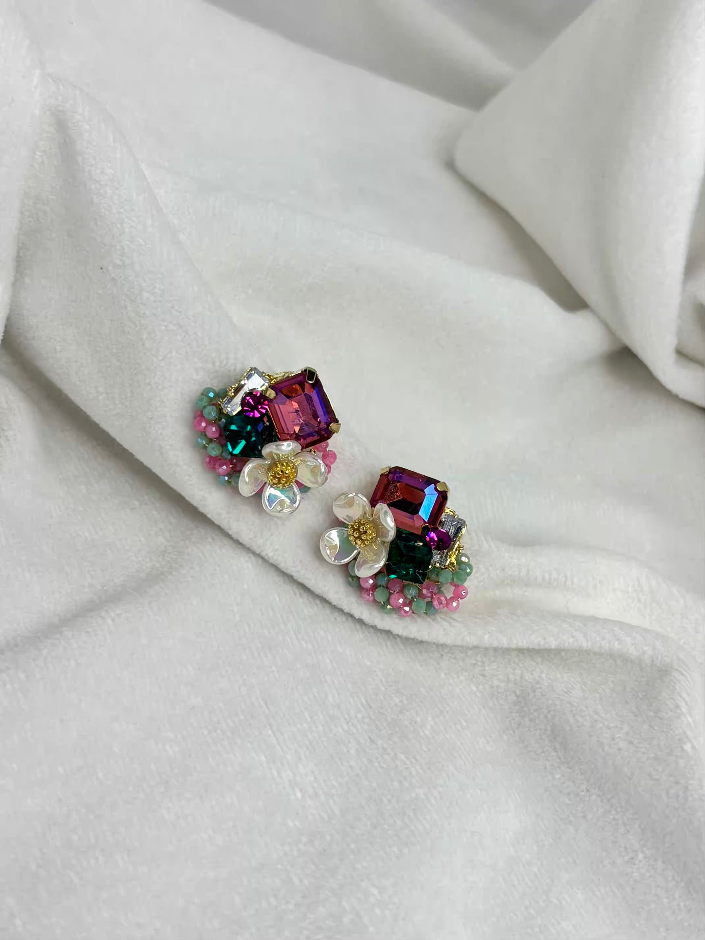 Magenta Premium Small Earrings Studs - Gold Plated