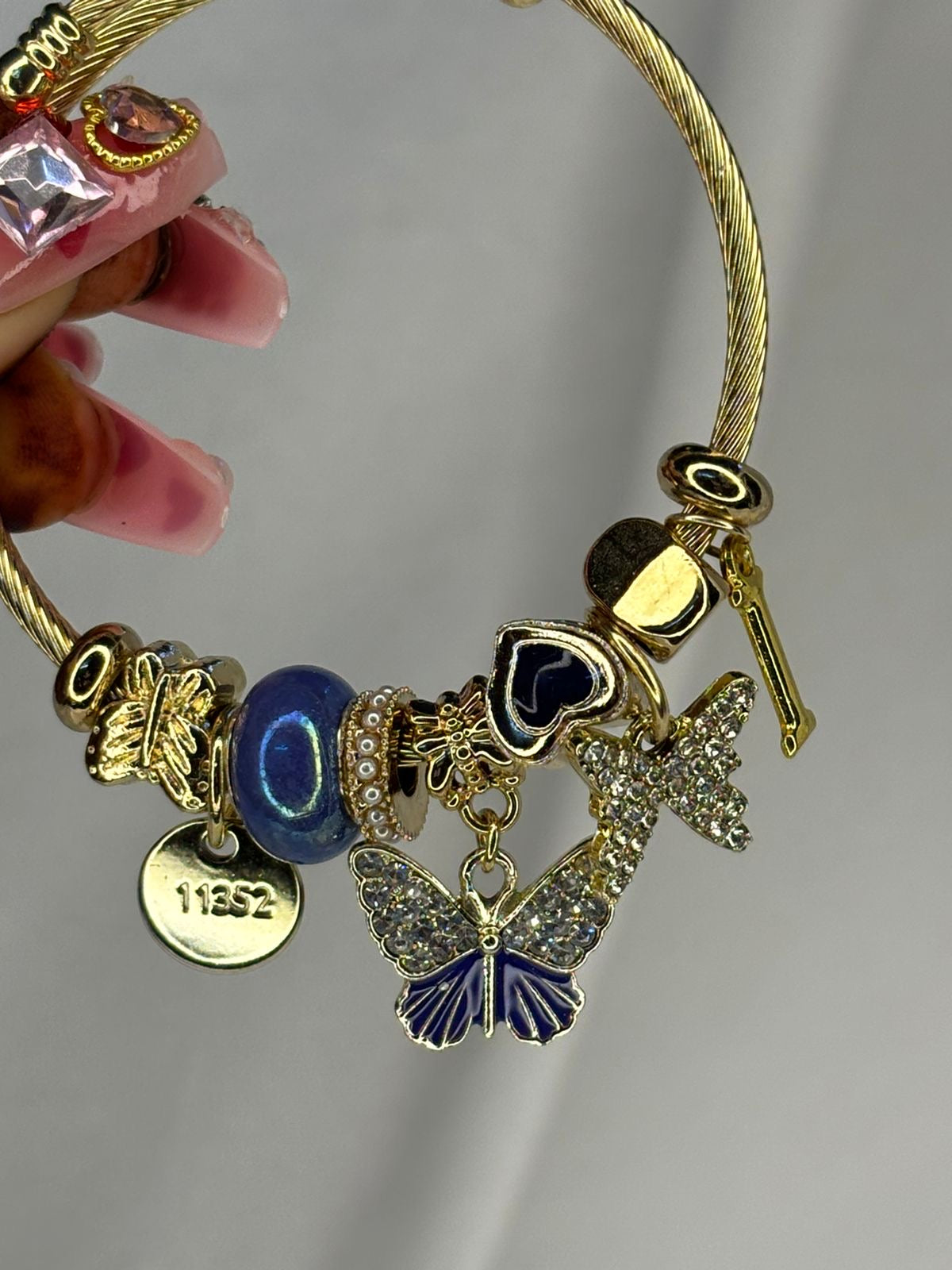 Style Blue Butterfly Charms Bracelet With Customised Initial ( Gold )