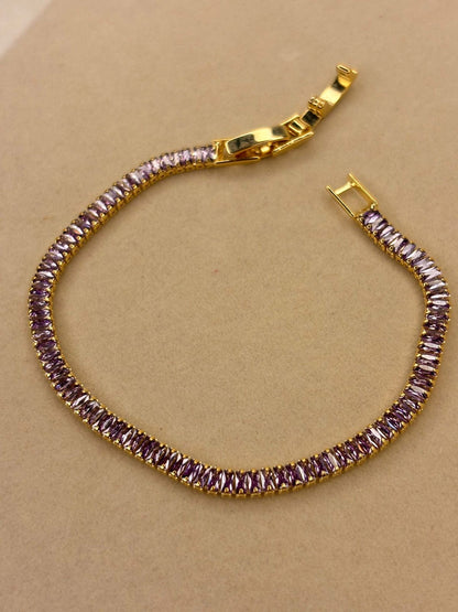 Purple Lilac Solitaire Diamonds Tennis Bracelet - Silver ( Unisex )