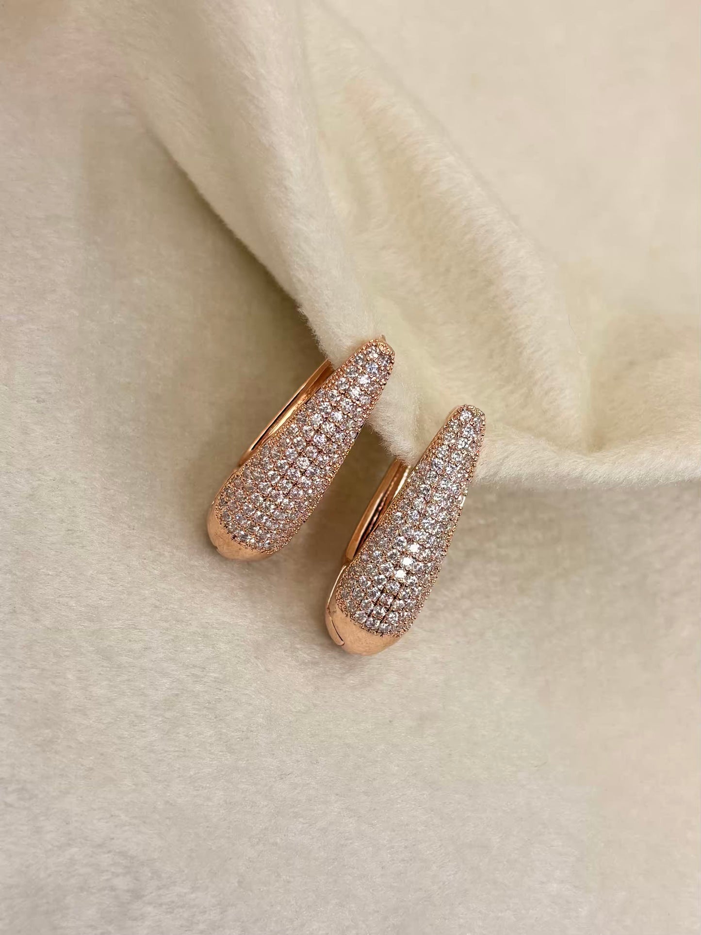 Diamonds Long Huggies Earrings Studs - Rose Plated