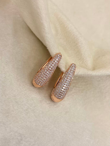 Diamonds Long Huggies Earrings Studs - Rose Plated