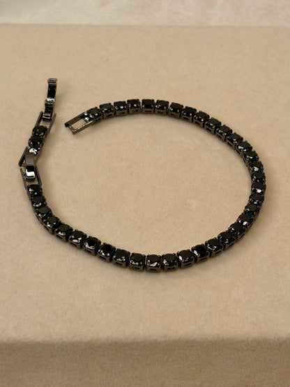 Black Solitaire Diamonds Tennis Bracelet - Silver ( Unisex )