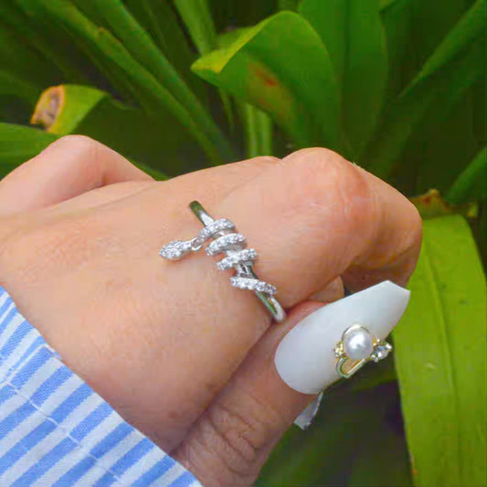 Snake Stones Ring - Silver  ( Adjustable )