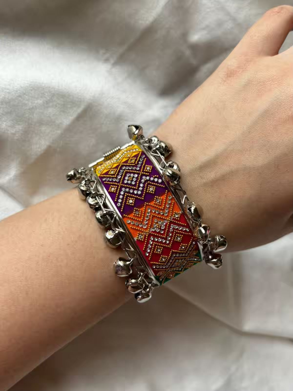 Nav Rang Designer Multicoloured Cloth Bracelet - Silver