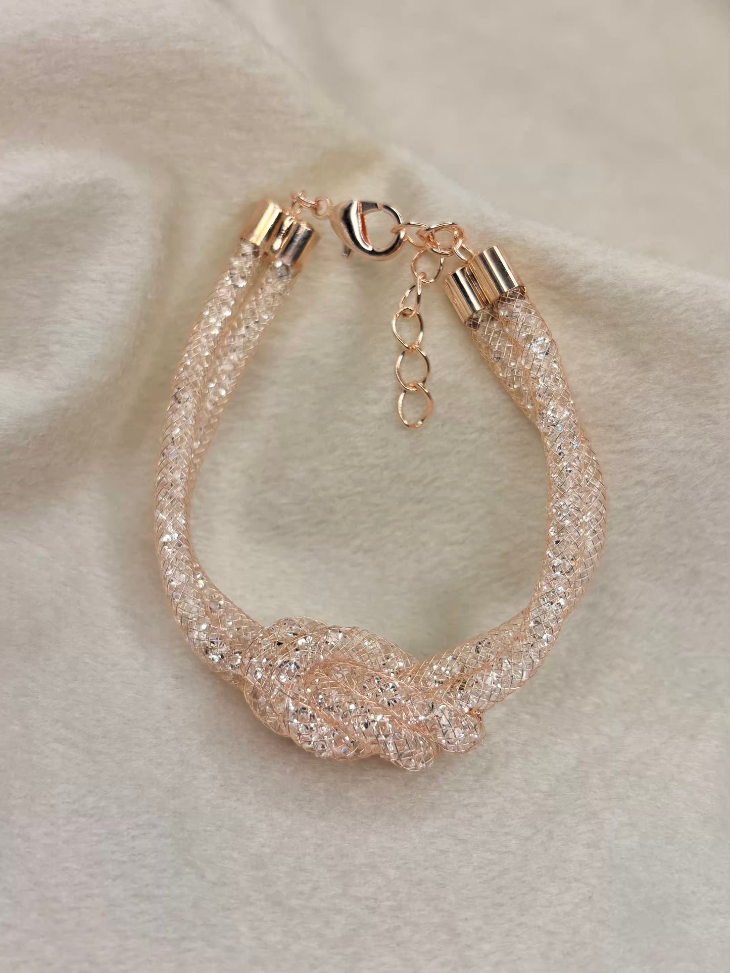 Loaded Diamonds Wired Net Bracelet Knots - Rose Gold Plated