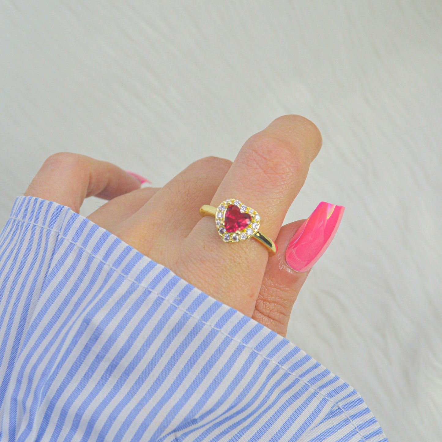 Princess Diana Ruby Pink Tiny Heart Adjustable Ring ( Gold )