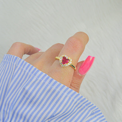 Princess Diana Ruby Pink Tiny Heart Adjustable Ring ( Gold )