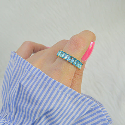 Sky Blue Infinity Adjustable Ring ( Gold )