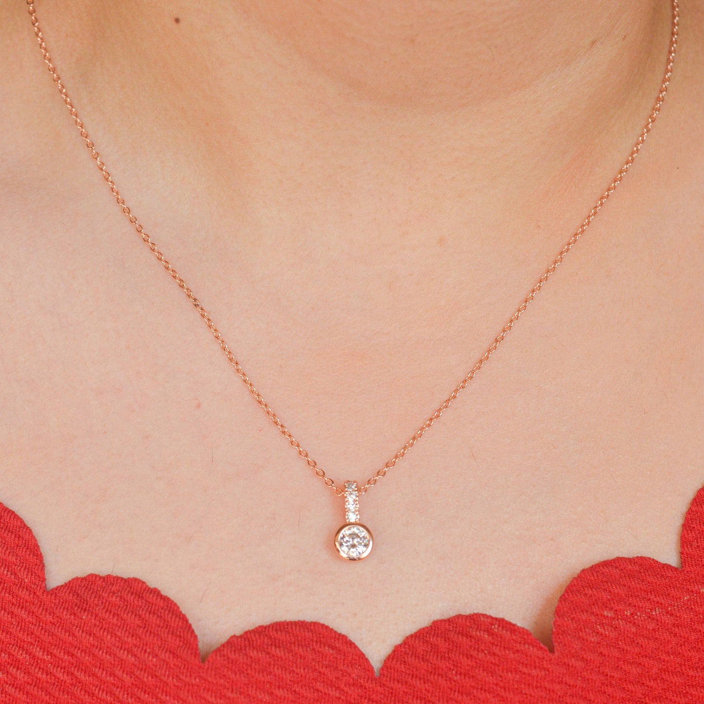 Round Diamond Necklace - Rose Gold