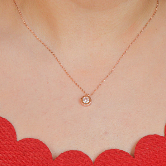 Round Diamond Necklace - Rose Gold