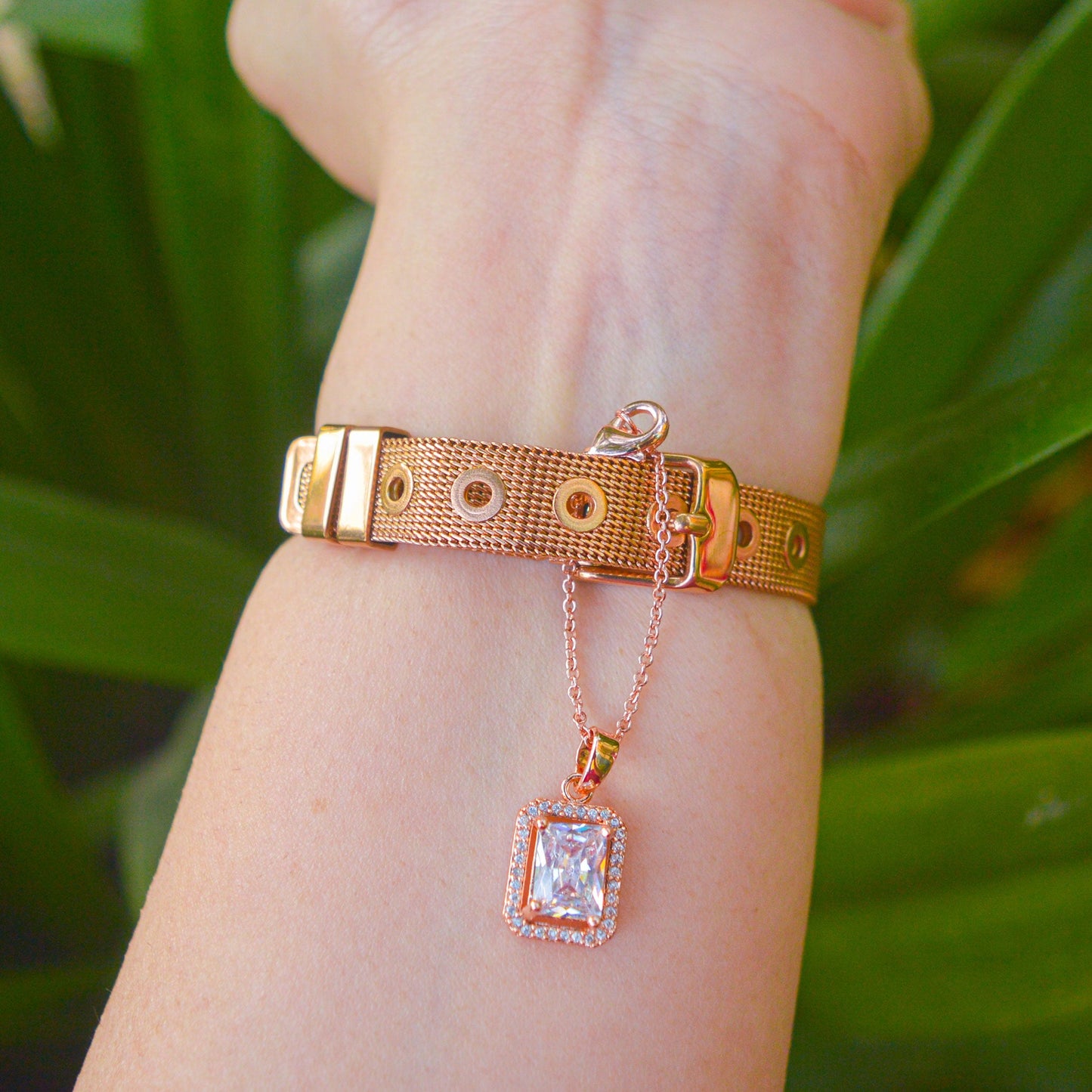 Square Solitaire Watch Charm ( Rose Gold )