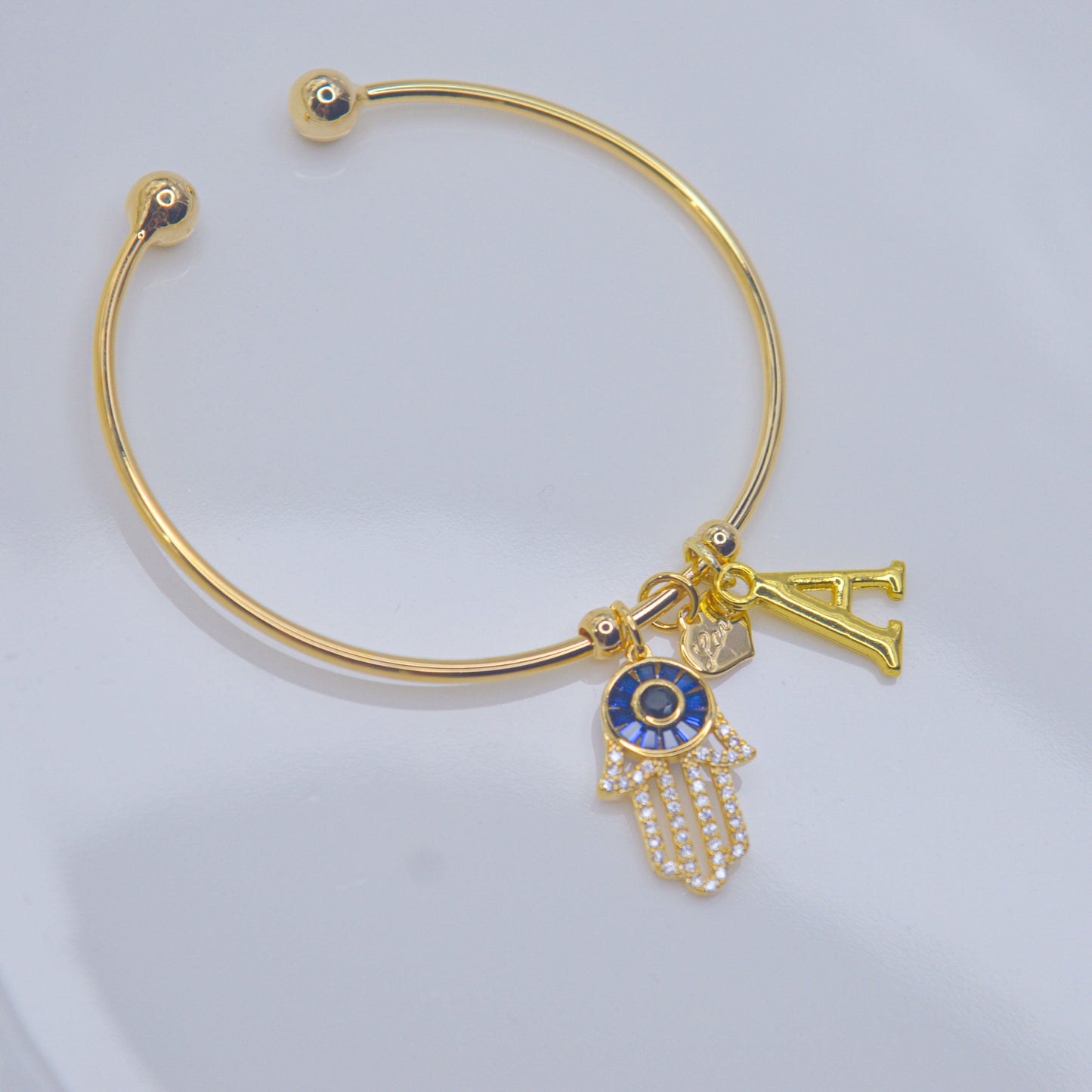 Hamsa Evil Eye Initial Bracelet ( Gold )